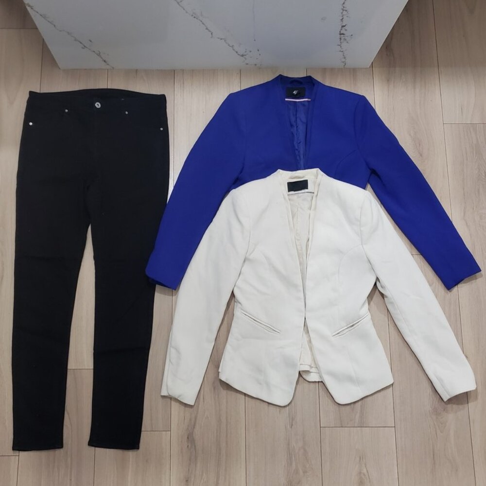 H&M Blazer Pants Bundle Womens 10 White Blue Tailored Jackets & Trouser